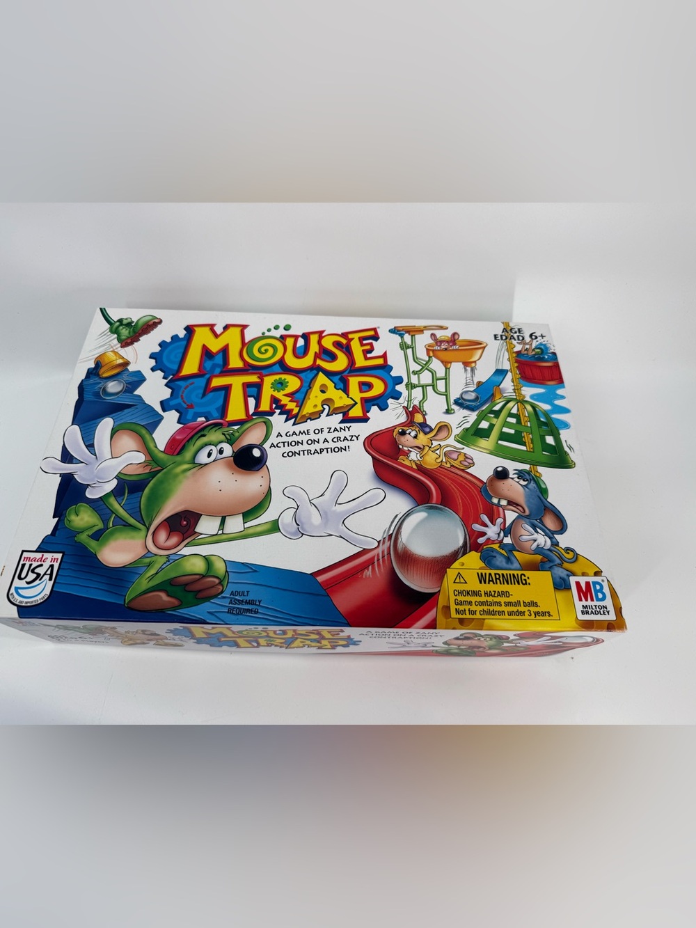 Hasbro Mouse Trap Game Box with Bright Green, Blue, Red, Yellow Artwork